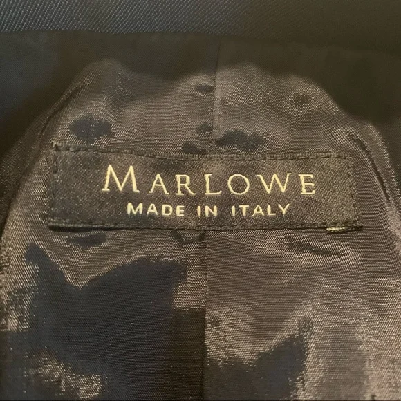 MARLOWE Made in Italy Wool Tailored Belted Blazer Blue Career Professional 42/8 - Picture 2 of 16